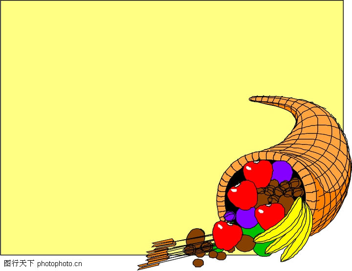 四季丰收画卷 果篮菜蔬与食品的边框装饰之美